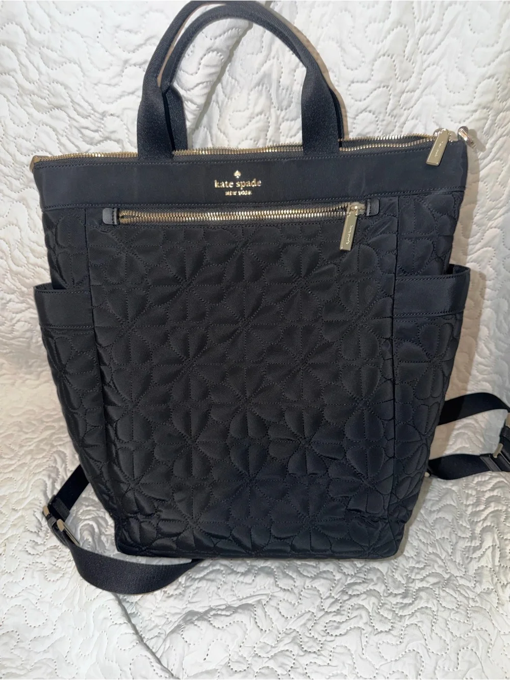 Kate Spade Flower Quilted Convertible Tote-Backpack with Gold Hardware - Picture 3 of 9